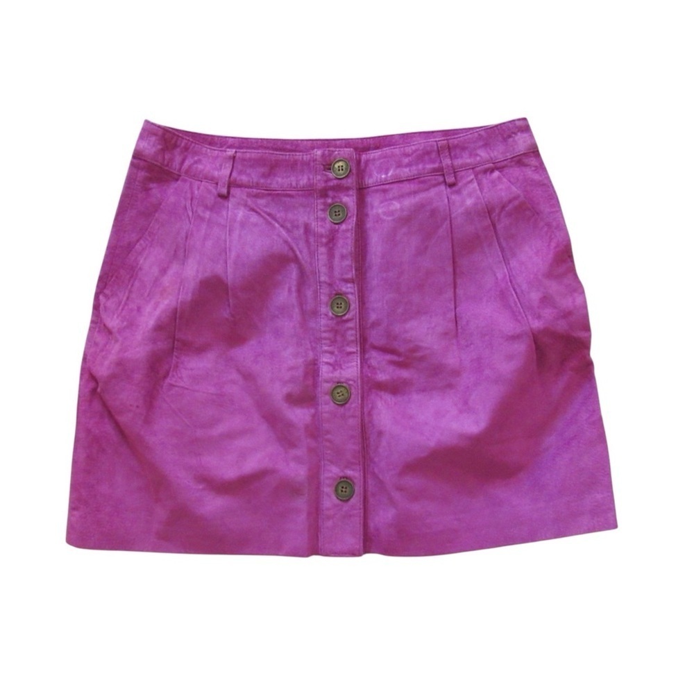Matthew Williamson Magenta Pink Suede Mini Skirt 8 Leather Buttons Pockets Flaw